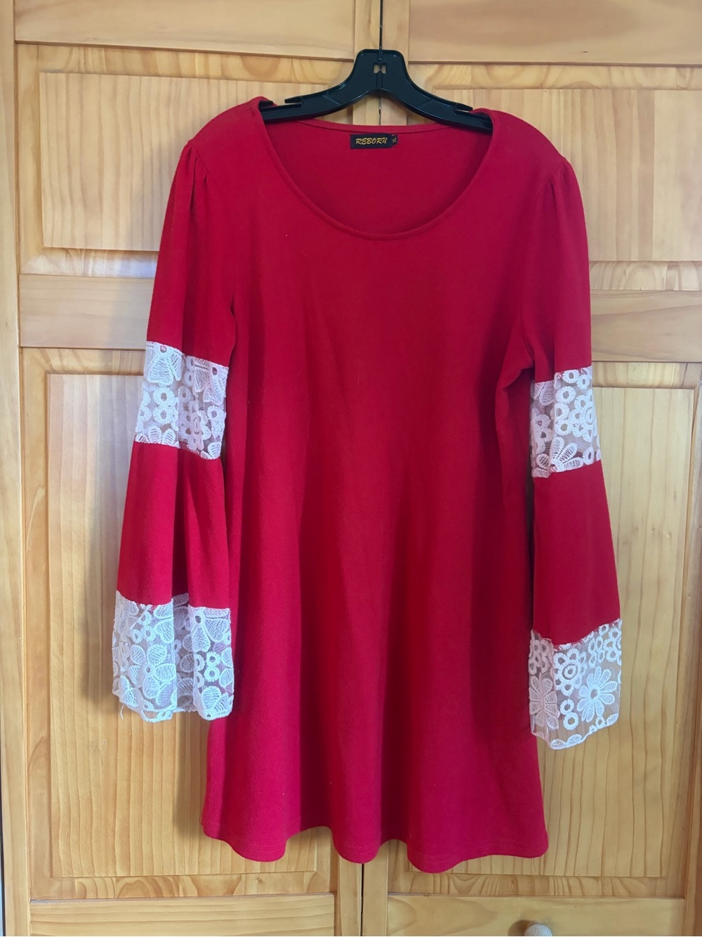 Vintage 60’s Red Lace-Trim Bell Sleeve dress